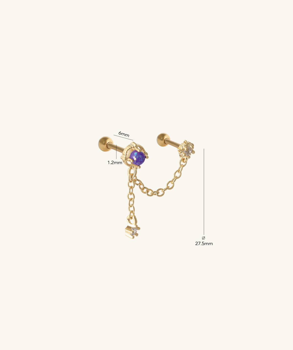 Mystery Opal Chain Earring - Stainless Steel - Lobe, Upper Lobe - Oumo Jewelry