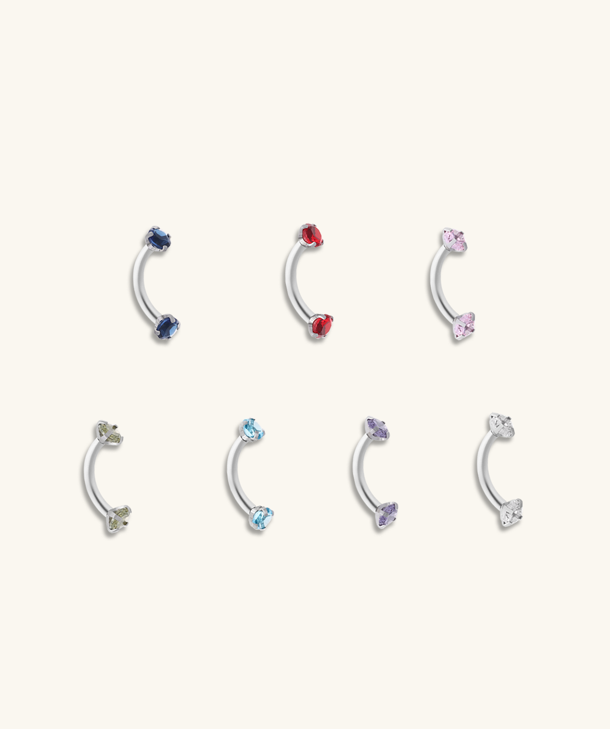 Charm Gem Curved Barbell - Stainless Steel - Rook, Eyebrow, Vertical Labret - Oumo Jewelry
