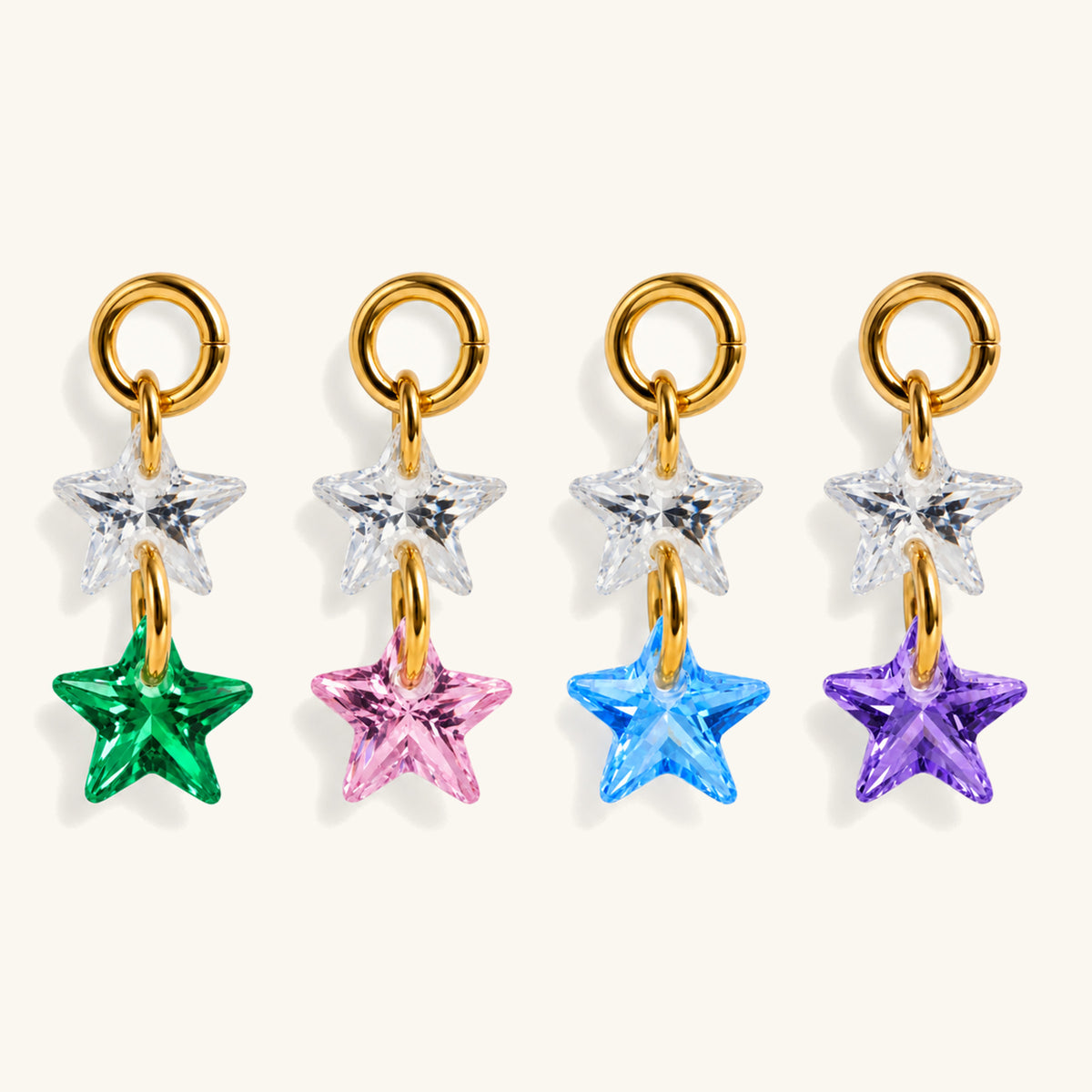 Double Star CZ Charm Drop - OumoJewelry