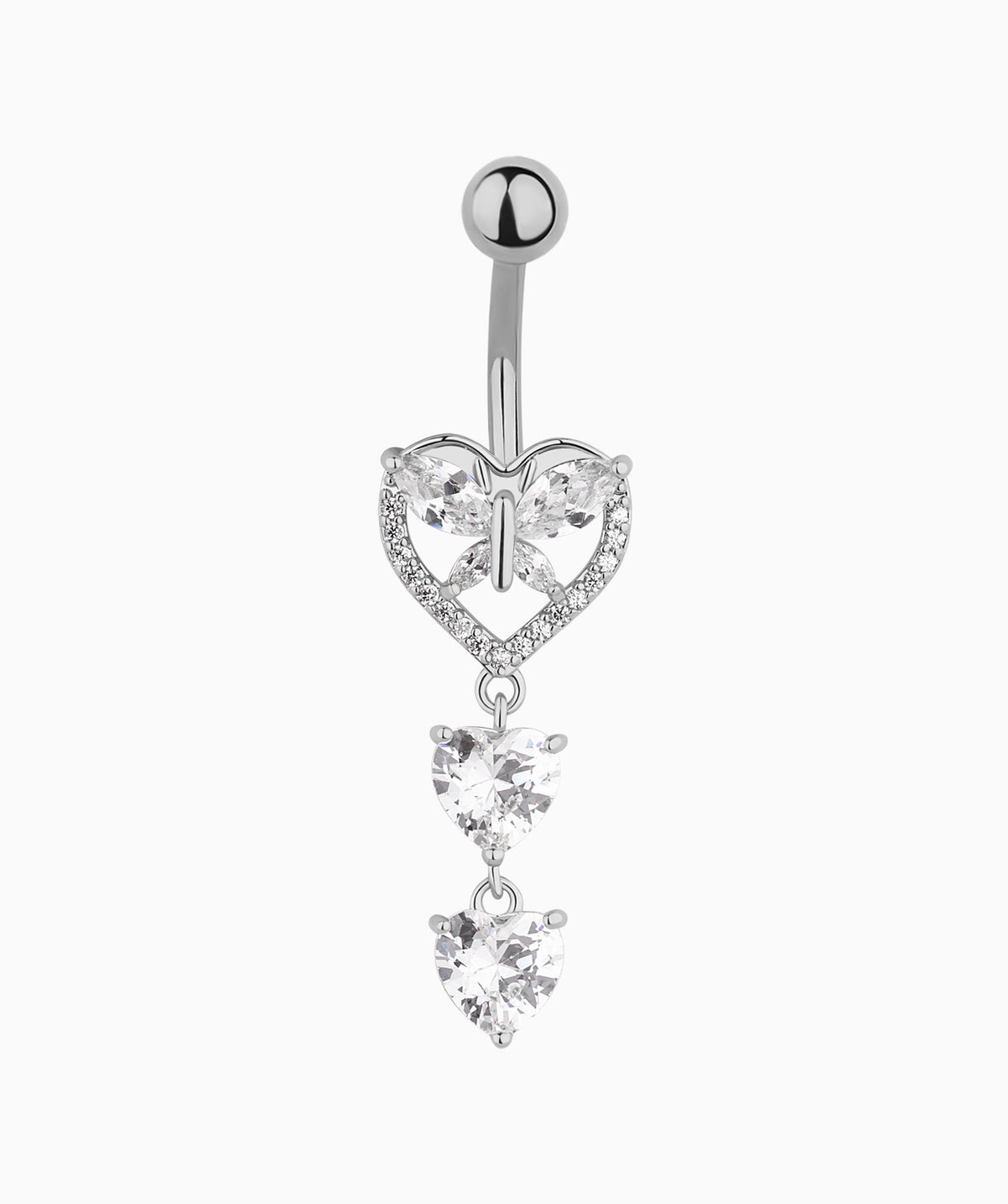 Shiny Heart Butterfly Belly Ring - Stainless Steel - Navel - Oumo Jewelry