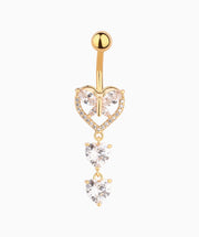Shiny Heart Butterfly Belly Ring - Stainless Steel - Navel - Oumo Jewelry