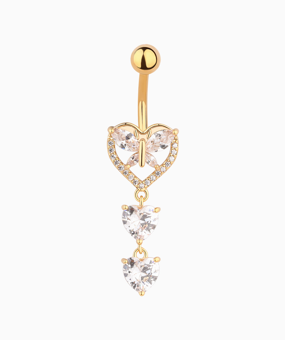 Shiny Heart Butterfly Belly Ring - Stainless Steel - Navel - Oumo Jewelry