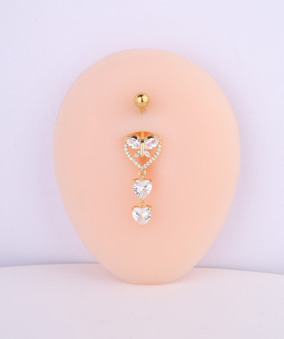 Shiny Heart Butterfly Belly Ring - Stainless Steel - Navel - Oumo Jewelry