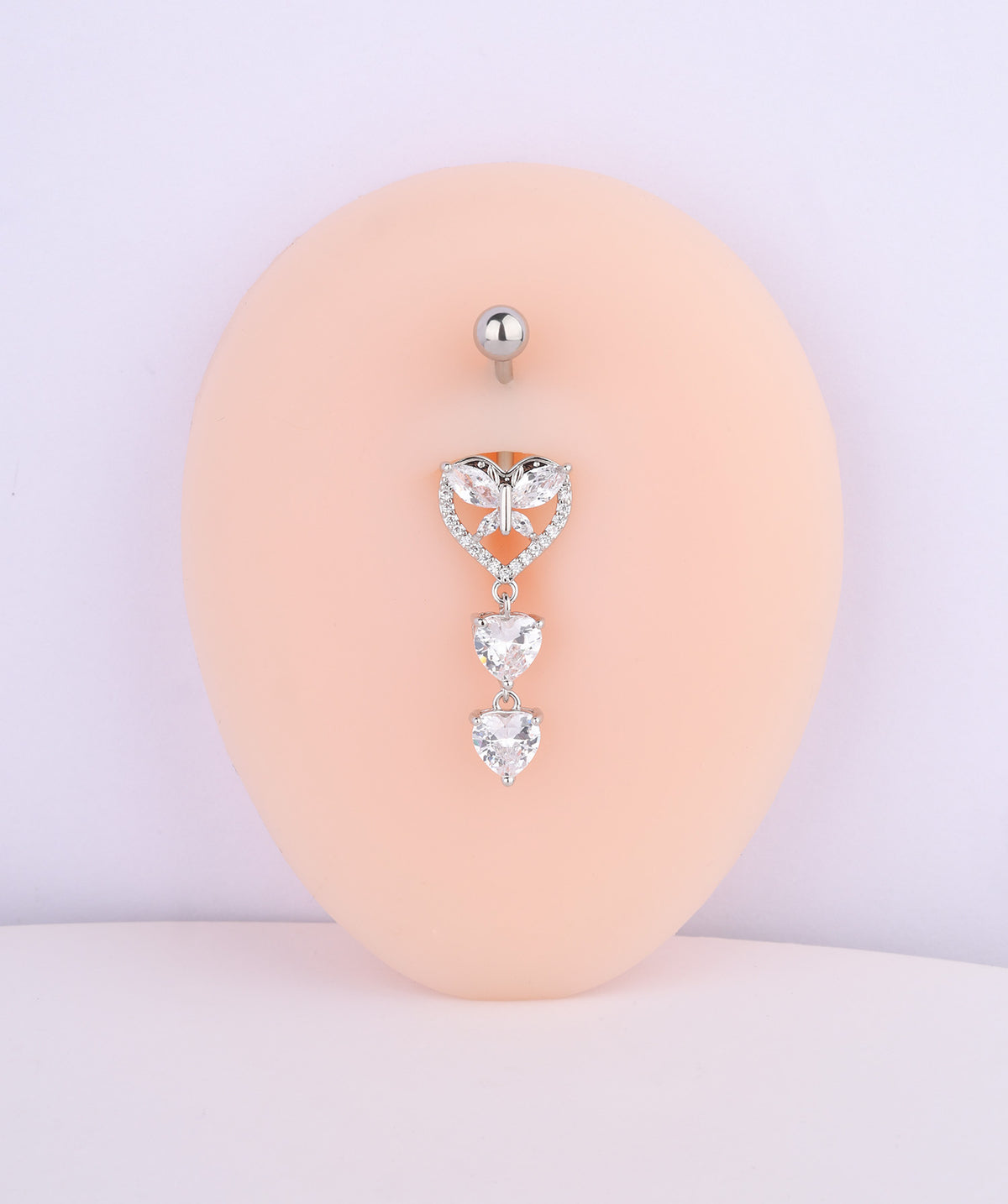 Shiny Heart Butterfly Belly Ring - Stainless Steel - Navel - Oumo Jewelry