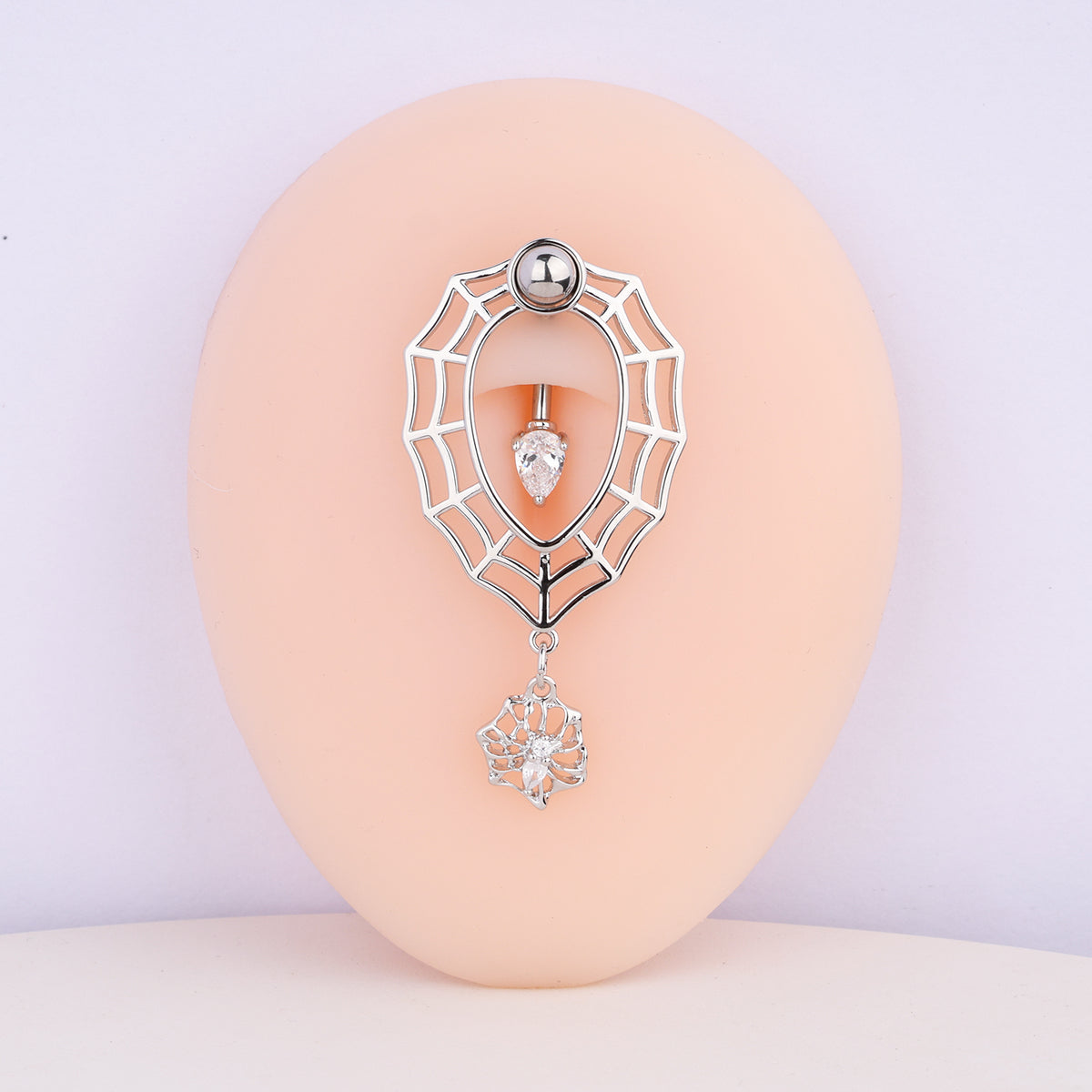 Spider & Cobweb Belly Ring - Stainless Steel - Navel - Oumo Jewelry