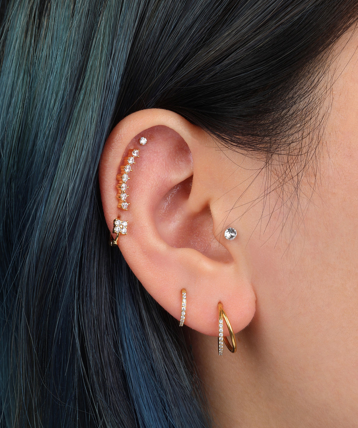 Gems Flat Back Stud - Stainless Steel - Helix, Upper Lobe, Flat - Oumo Jewelry