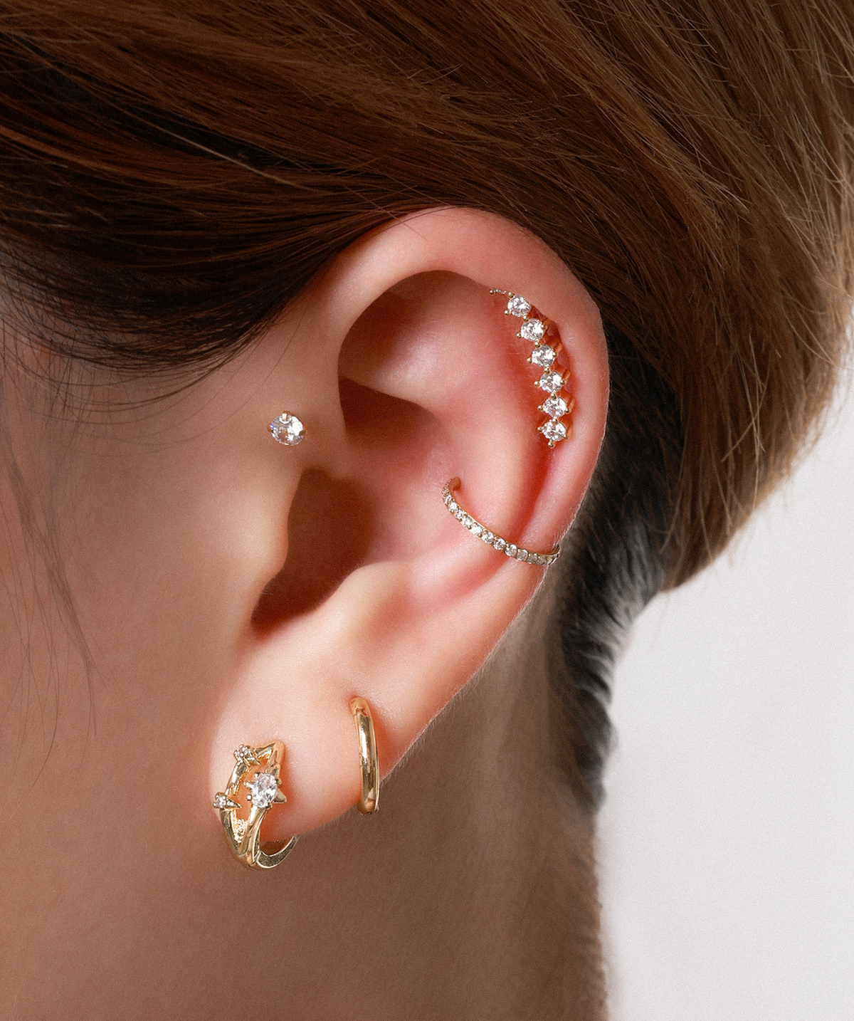 Gems Flat Back Stud - Stainless Steel - Helix, Upper Lobe, Flat - Oumo Jewelry