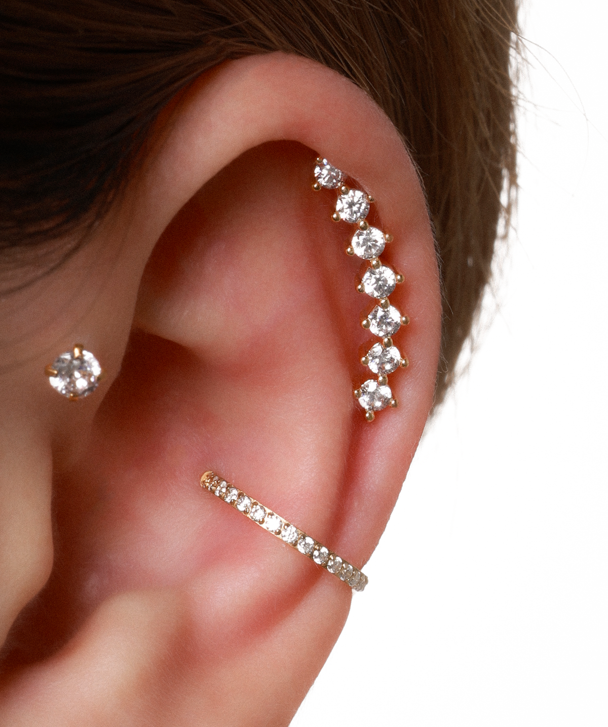 Gems Flat Back Stud - Stainless Steel - Helix, Upper Lobe, Flat - Oumo Jewelry