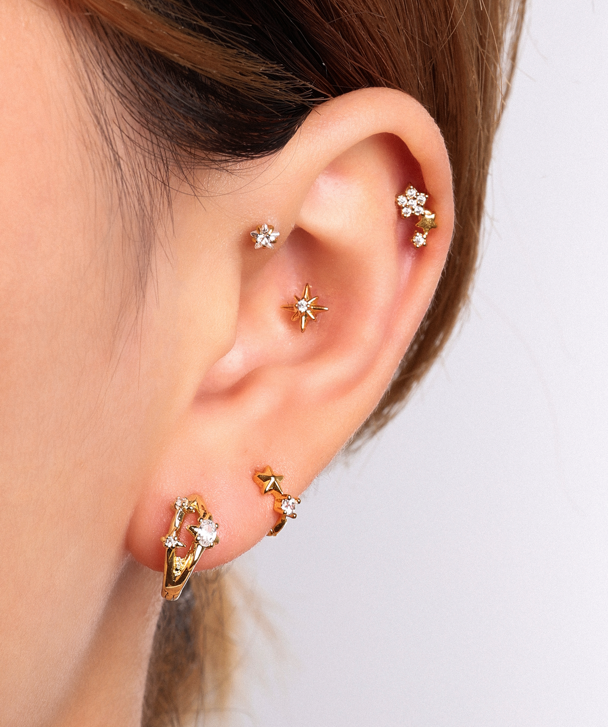 Stars Stud - Stainless Steel - Upper Lobe, Helix, Flat - Oumo Jewelry