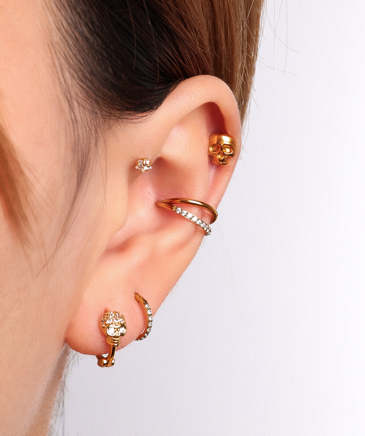 Skull Hoop - Stainless Steel - Upper Lobe, Helix - Oumo Jewelry