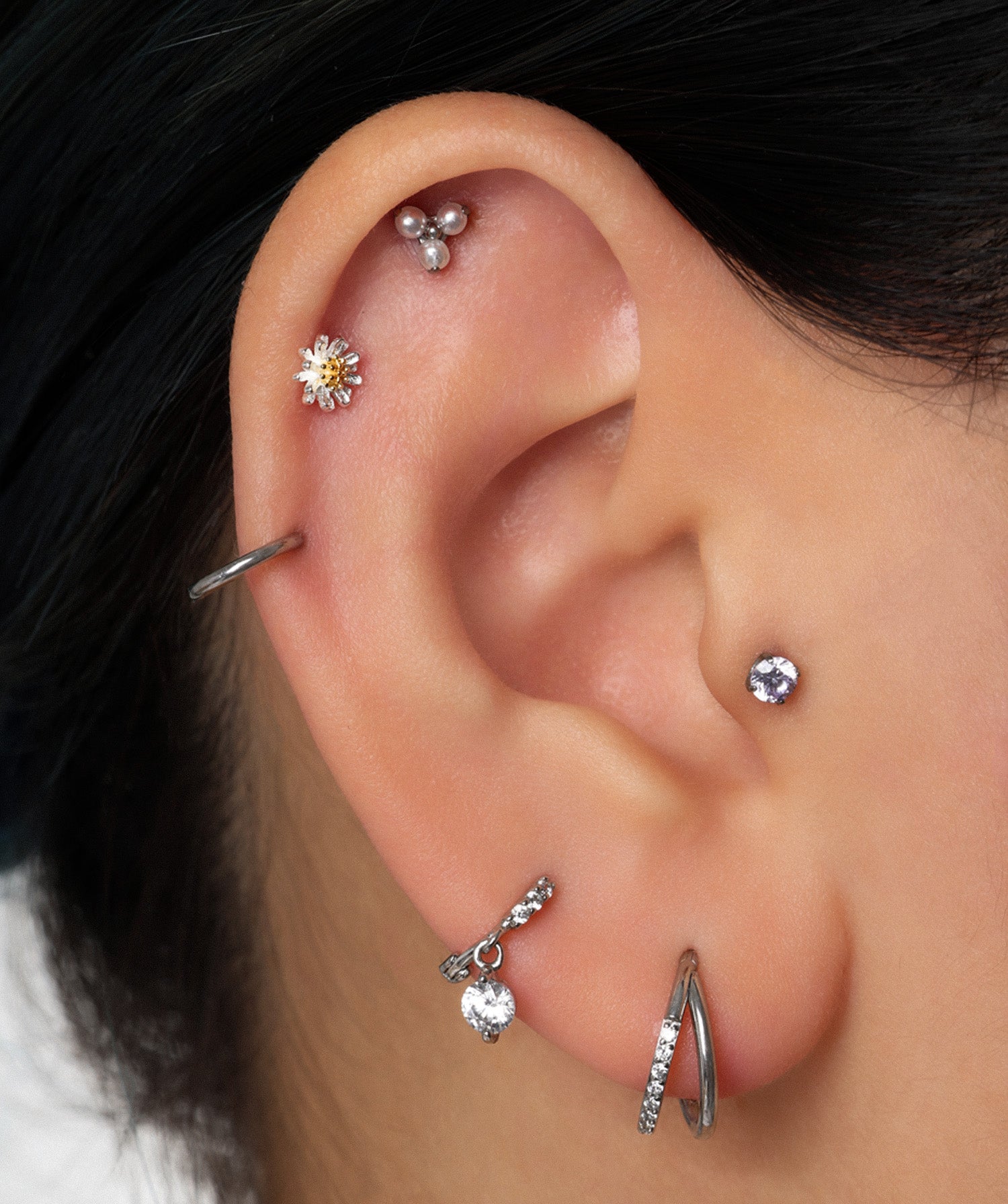 Titanium Elegant Pearl Flatback Stud