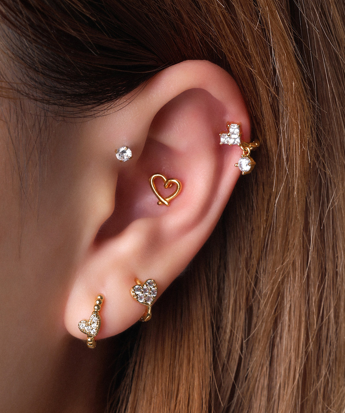 Stunning Heart Hoop Earring - Brass - Lobe, Upper Lobe, Helix - Oumo Jewelry