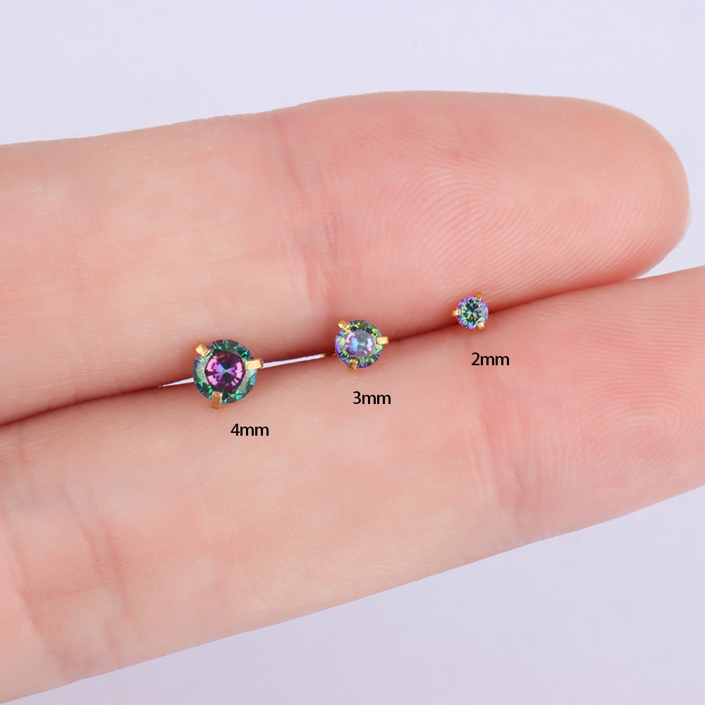 Colorful Round Gemstone Stud - Stainless Steel - Upper Lobe, Helix, Flat - Oumo Jewelry