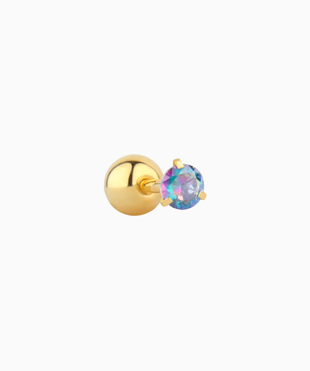 Colorful Round Gemstone Stud - Stainless Steel - Upper Lobe, Helix, Flat - Oumo Jewelry