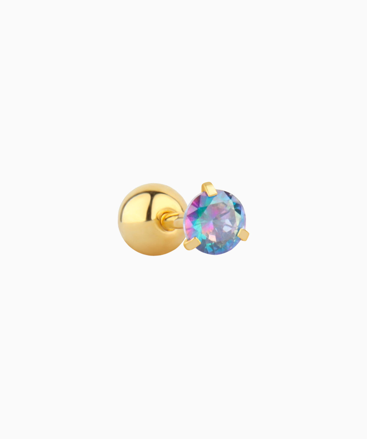 Colorful Round Gemstone Stud - Stainless Steel - Upper Lobe, Helix, Flat - Oumo Jewelry