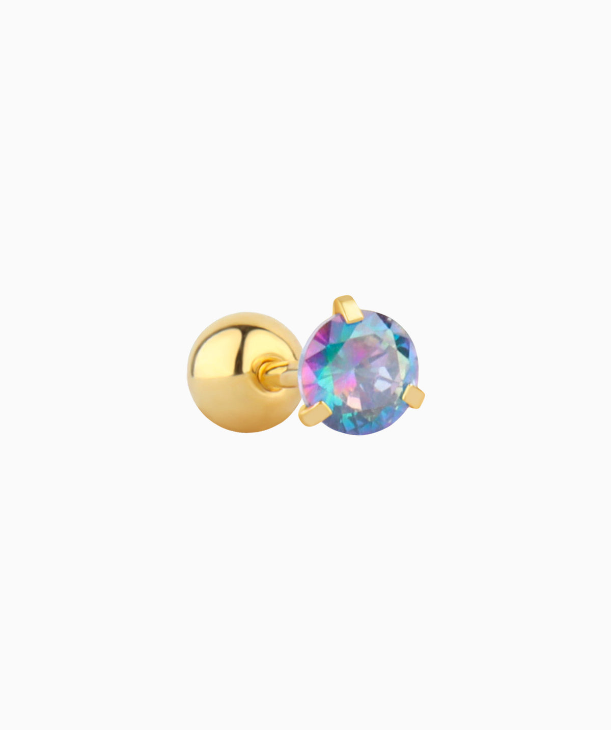 Colorful Round Gemstone Stud - Stainless Steel - Upper Lobe, Helix, Flat - Oumo Jewelry
