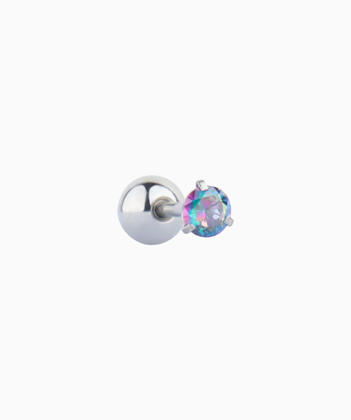 Colorful Round Gemstone Stud - Stainless Steel - Upper Lobe, Helix, Flat - Oumo Jewelry