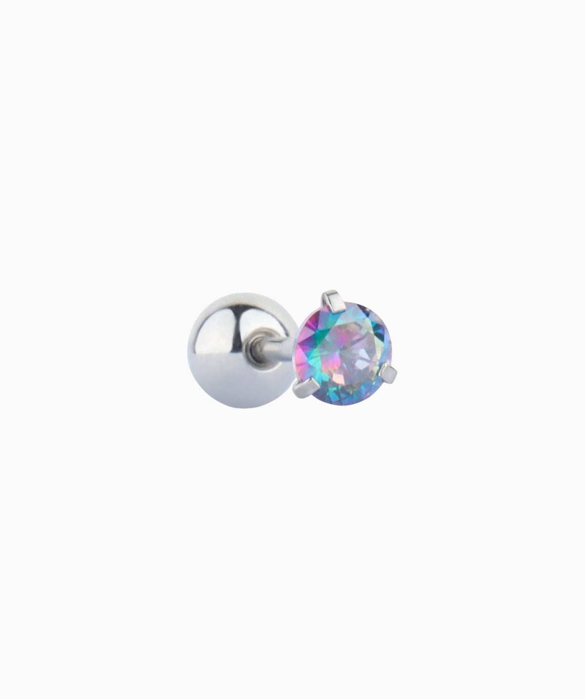 Colorful Round Gemstone Stud - Stainless Steel - Upper Lobe, Helix, Flat - Oumo Jewelry