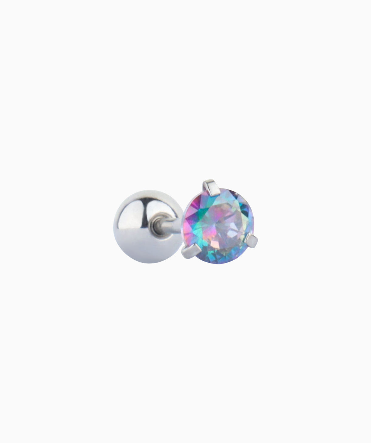 Colorful Round Gemstone Stud - Stainless Steel - Upper Lobe, Helix, Flat - Oumo Jewelry