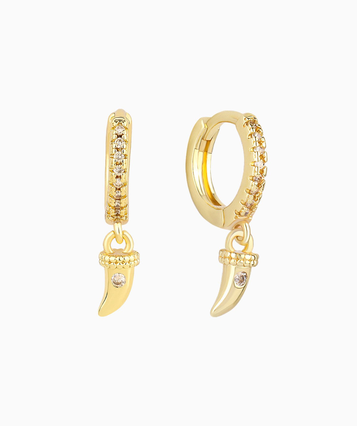 Sparkling Horn Hoop Earring - Brass - Oumo Jewelry