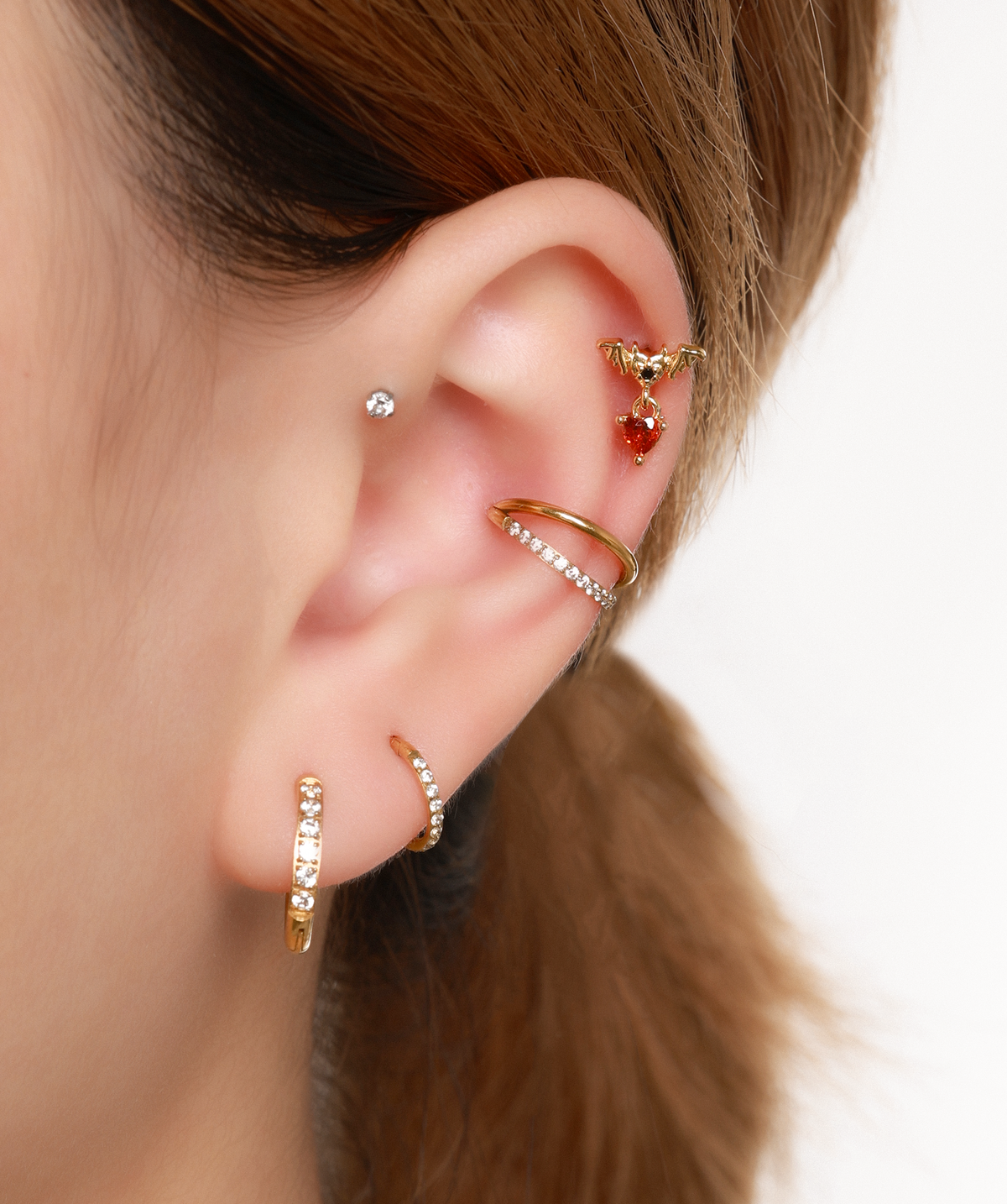 Bat Heart Drop Earring - Stainless Steel - Flat, Upper Lobe - Oumo Jewelry