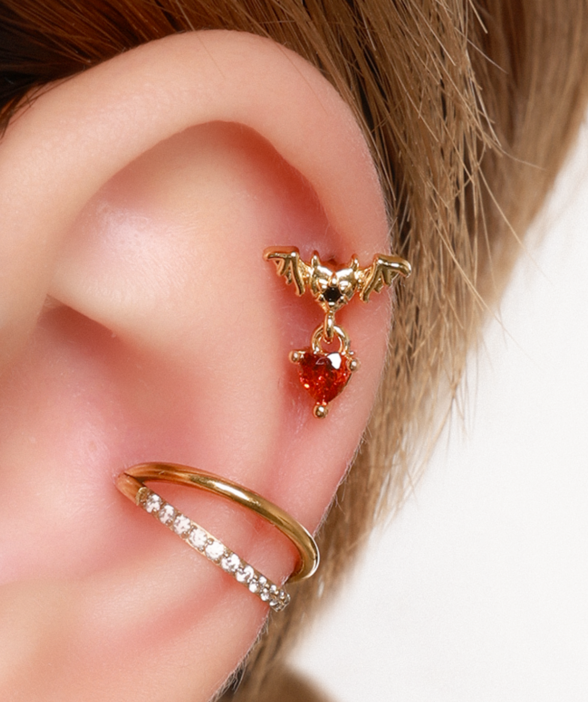 Bat Heart Drop Earring - Stainless Steel - Flat, Upper Lobe - Oumo Jewelry