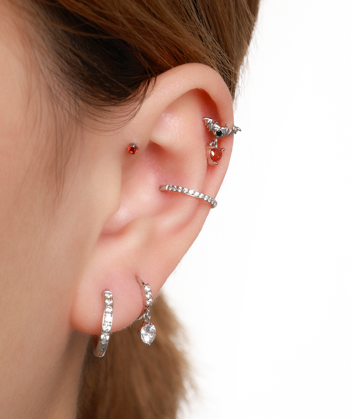 Bat Heart Drop Earring - Stainless Steel - Flat, Upper Lobe - Oumo Jewelry