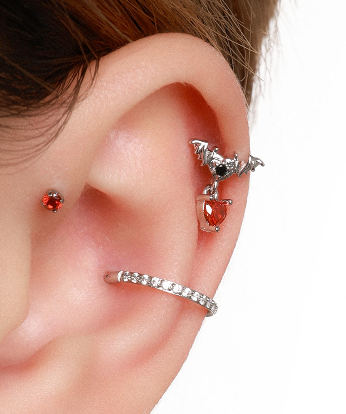 Bat Heart Drop Earring - Stainless Steel - Flat, Upper Lobe - Oumo Jewelry