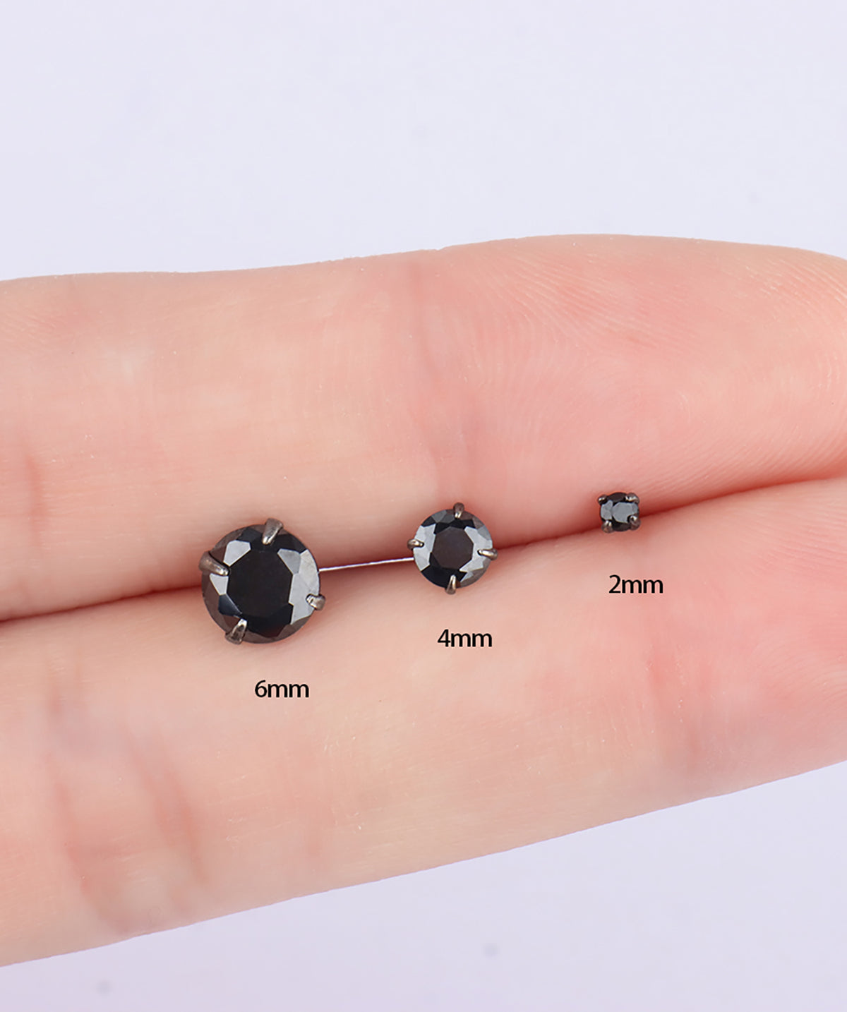 Basic Black Gemstone Stud - Sterling Silver 925 - Upper Lobe, Helix, Flat - Oumo Jewelry