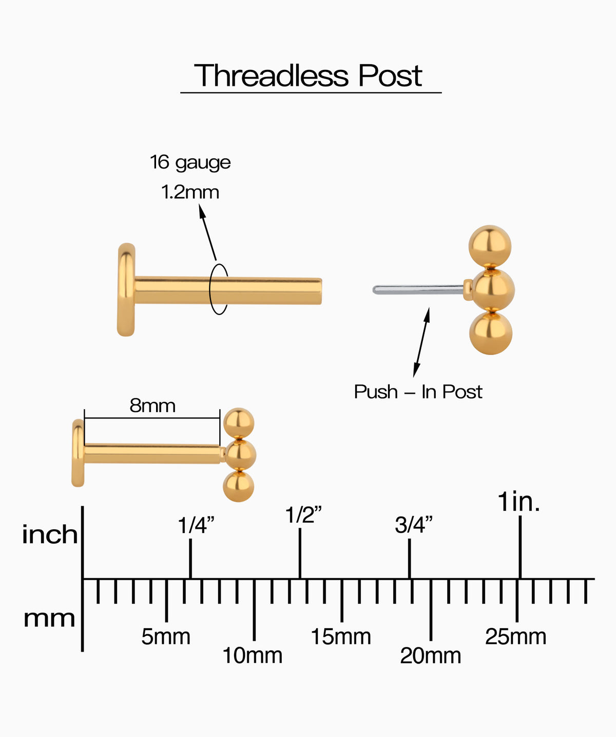 Basic Threadless Flatback Stud - Stainless Steel - Helix, Upper Lobe, Conch - Oumo Jewelry
