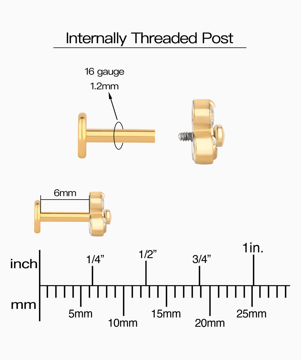 Basic Gem Flatback Stud - Stainless Steel - Helix, Upper Lobe, Conch - Oumo Jewelry