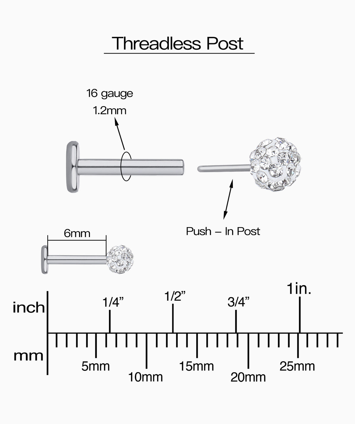 Disco Ball Push-in Flatback Stud - Stainless Steel - Helix, Forward Helix, Upper Lobe - Oumo Jewelry