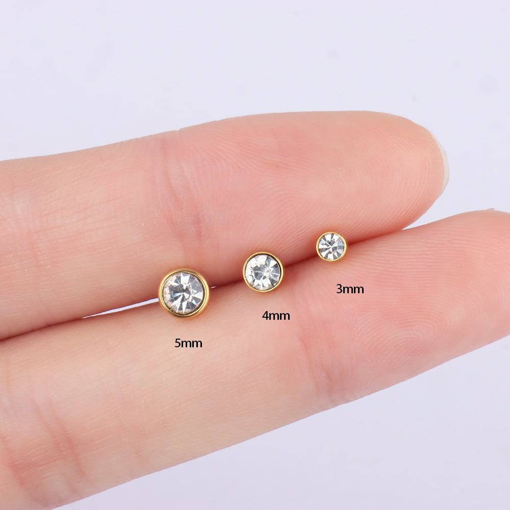Basic Gem Flatback Stud - Stainless Steel - Helix, Forward Helix, Upper Lobe - Oumo Jewelry