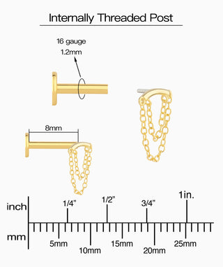 Double Chain Hidden Helix Flatback Stud - OumoJewelry