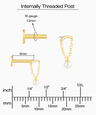 Pearl Chain Hidden Helix Flatback Stud - OumoJewelry