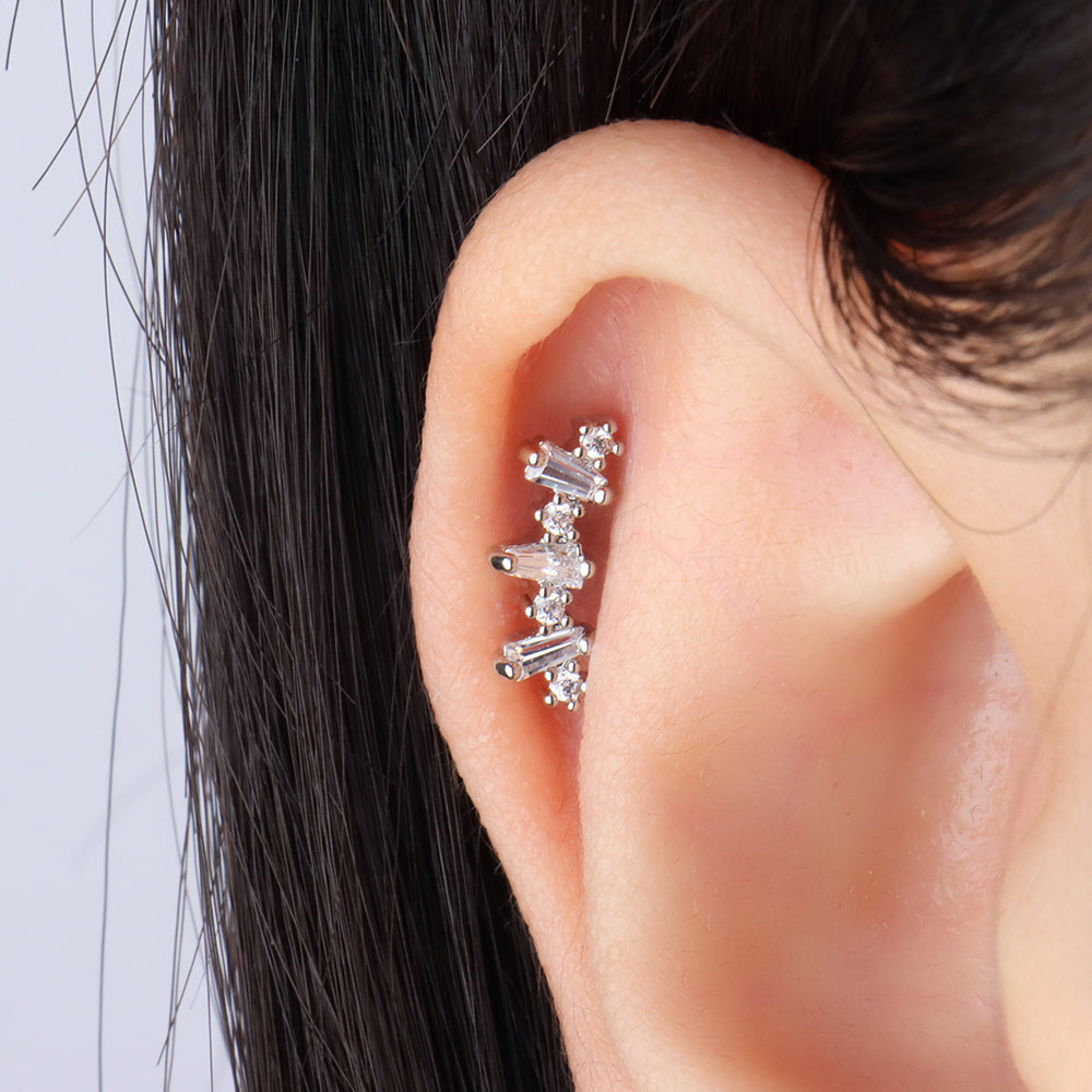Delicate Gemstone Stud - Stainless Steel - Upper Lobe, Flat - Oumo Jewelry