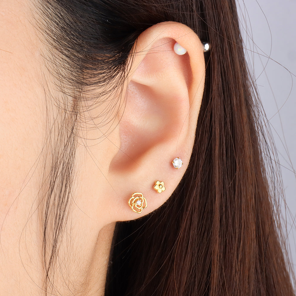 Threadless Sparkle Gems Flatback Stud - Stainless Steel - Helix, Forward Helix, Upper Lobe - Oumo Jewelry