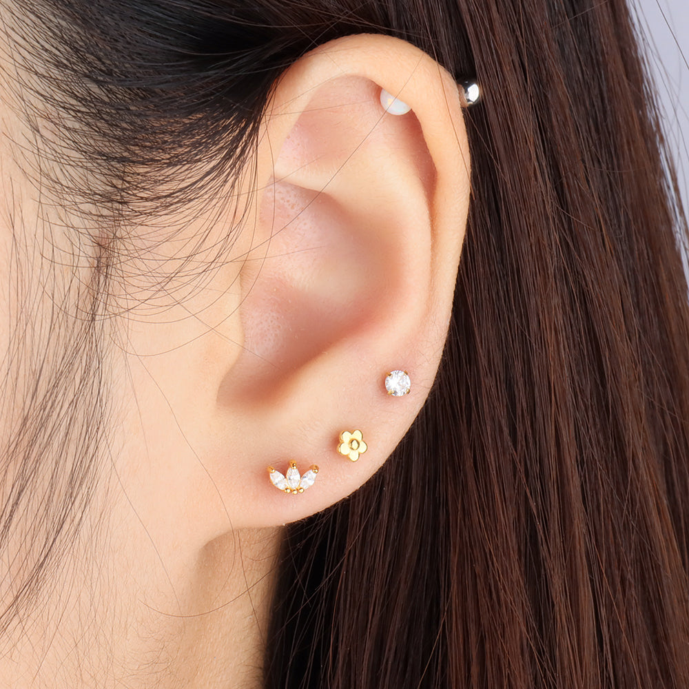 Threadless Sparkle Gems Flatback Stud - Stainless Steel - Helix, Forward Helix, Upper Lobe - Oumo Jewelry