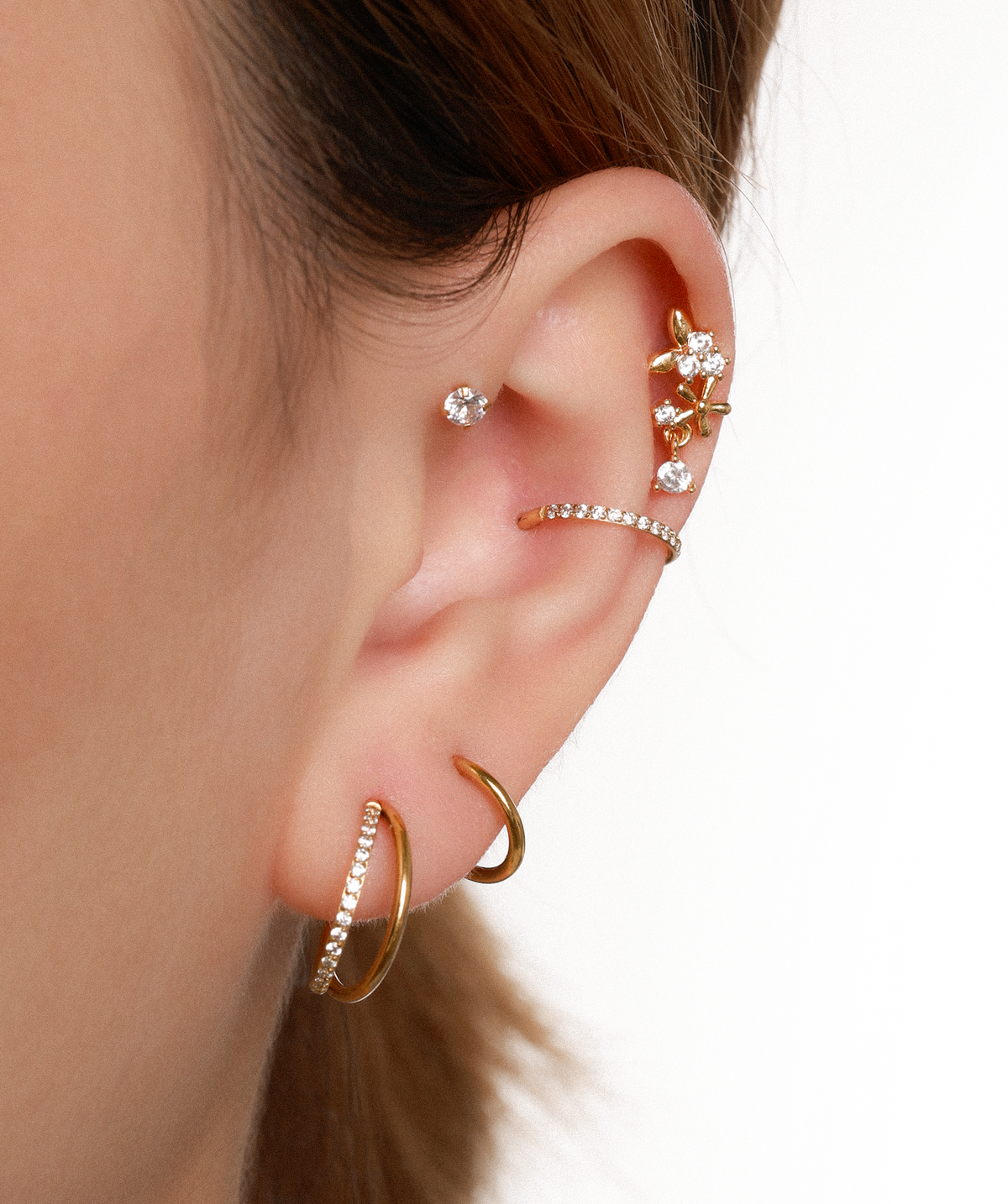 Threadless Sparkle Gems Flatback Stud - Stainless Steel - Helix, Forward Helix, Upper Lobe - Oumo Jewelry