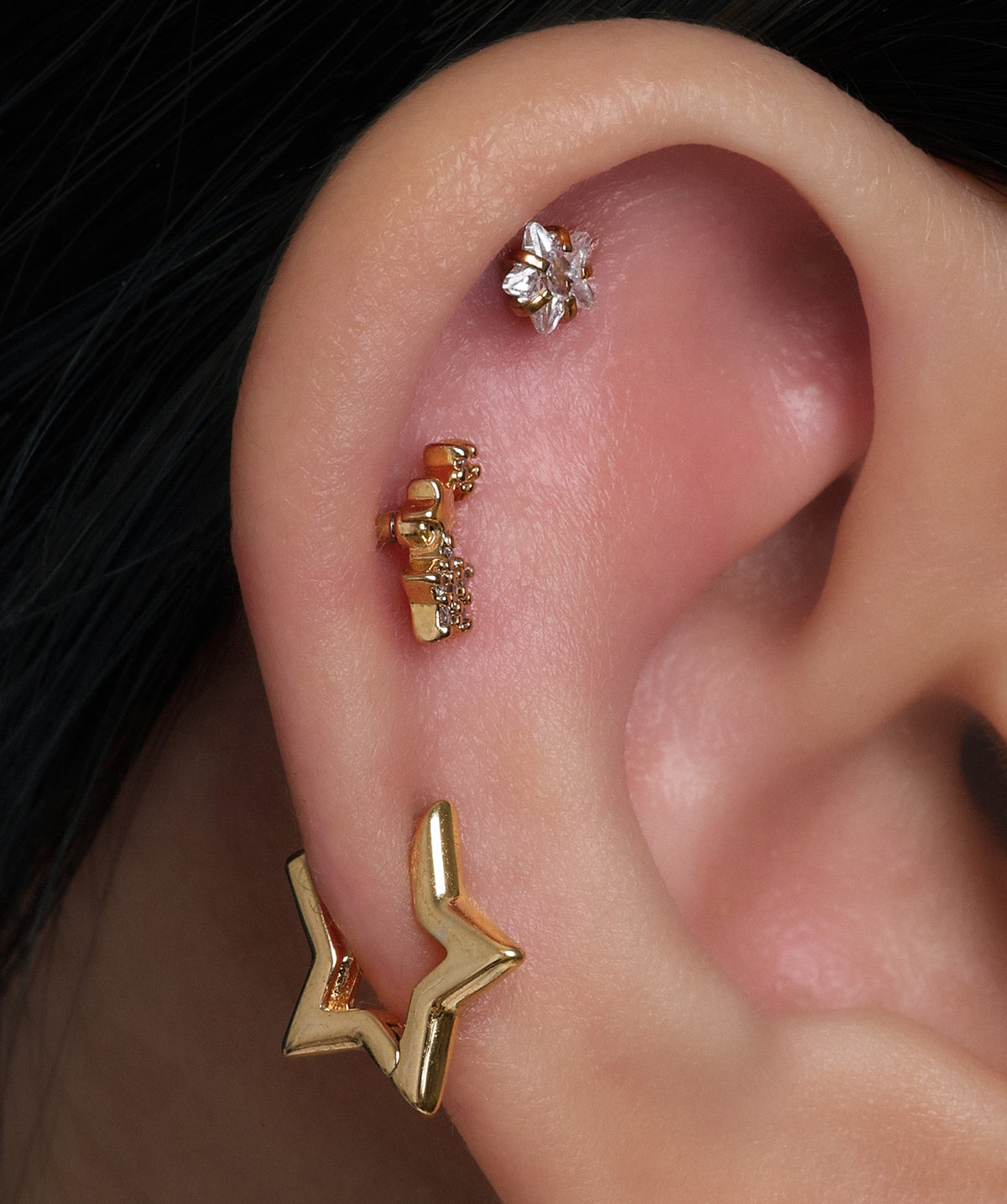 Star Helix Hoop - Brass - Lobe, Upper Lobe, Helix - Oumo Jewelry