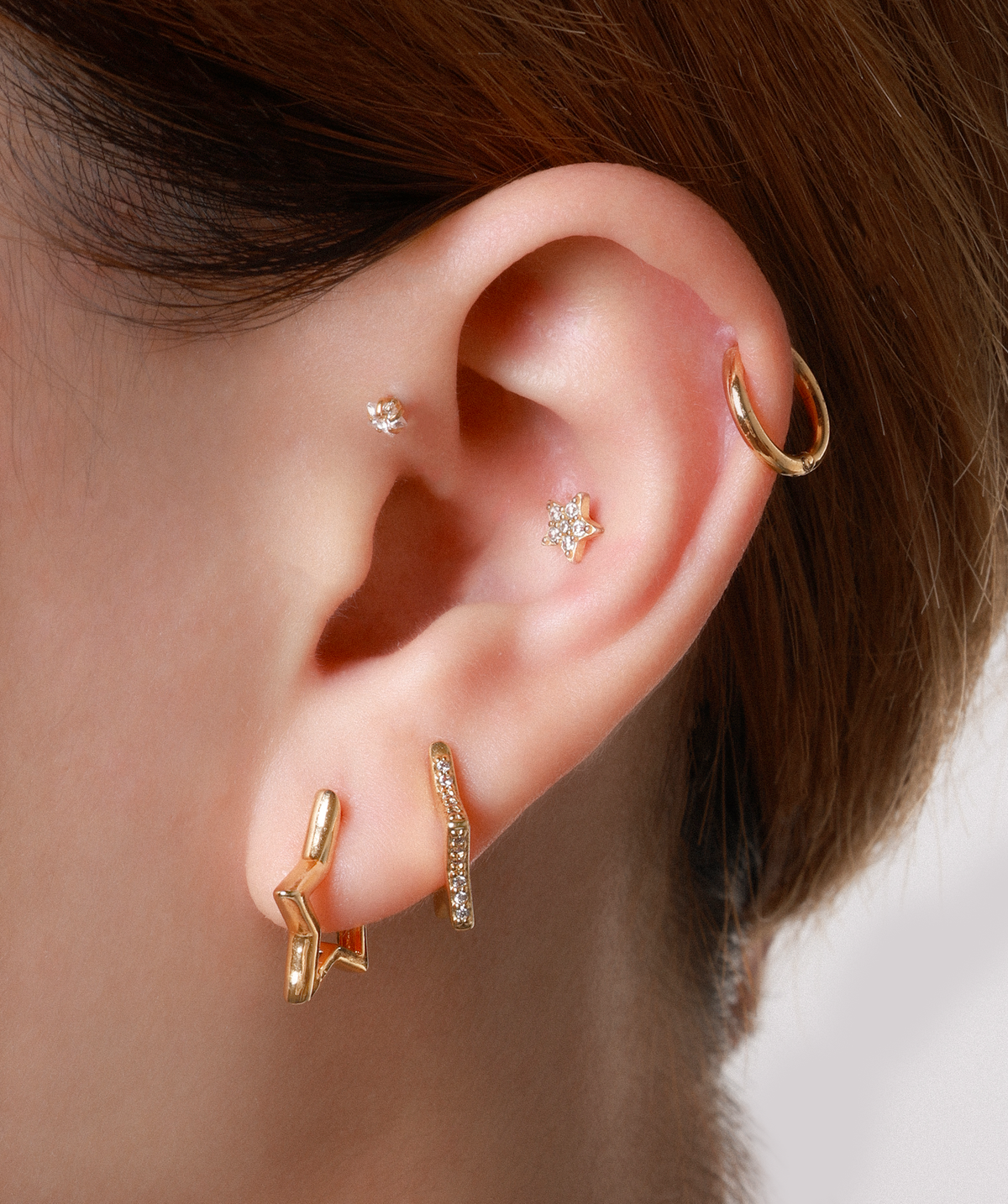 Star Helix Hoop - Brass - Lobe, Upper Lobe, Helix - Oumo Jewelry