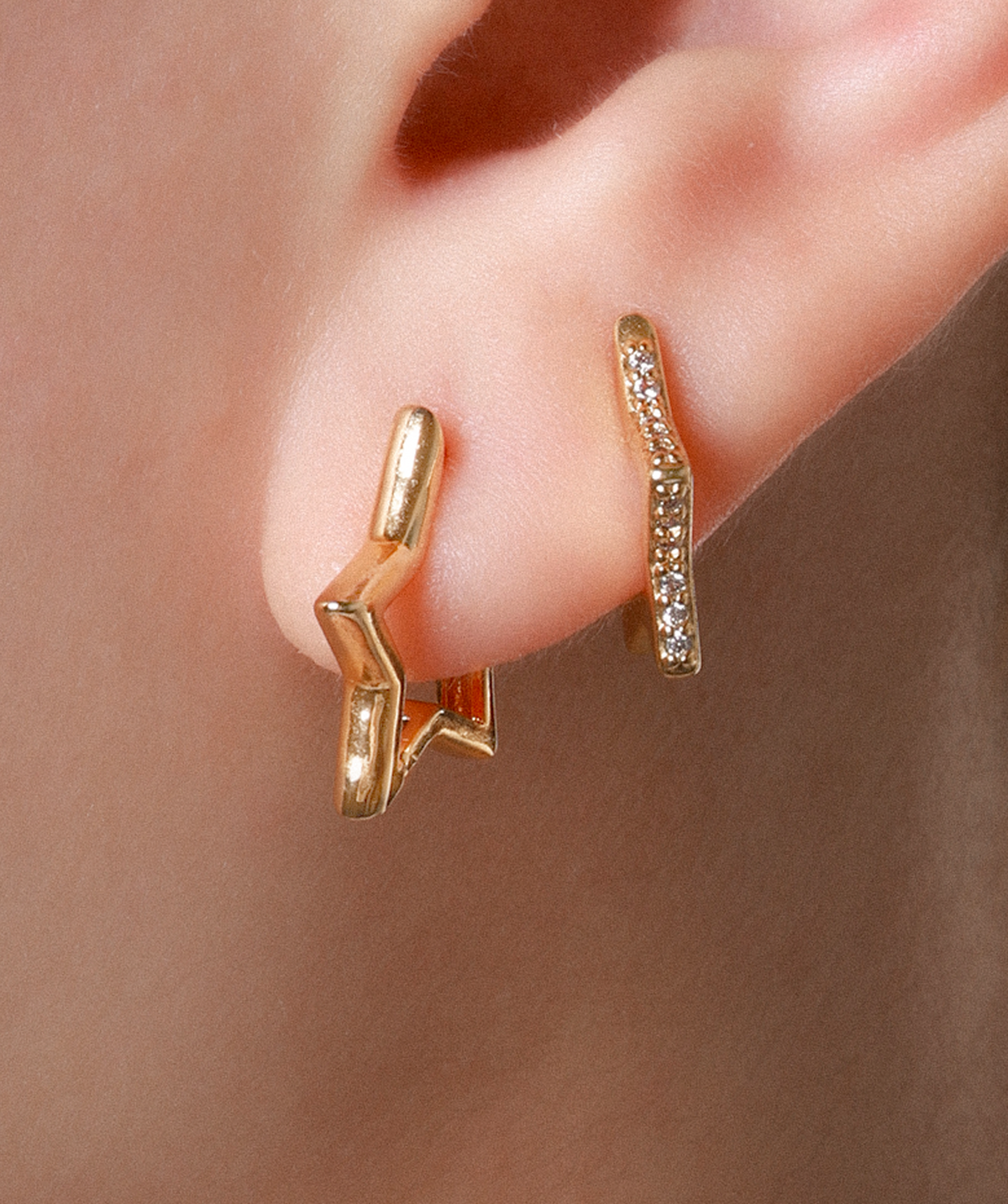Star Helix Hoop - Brass - Lobe, Upper Lobe, Helix - Oumo Jewelry