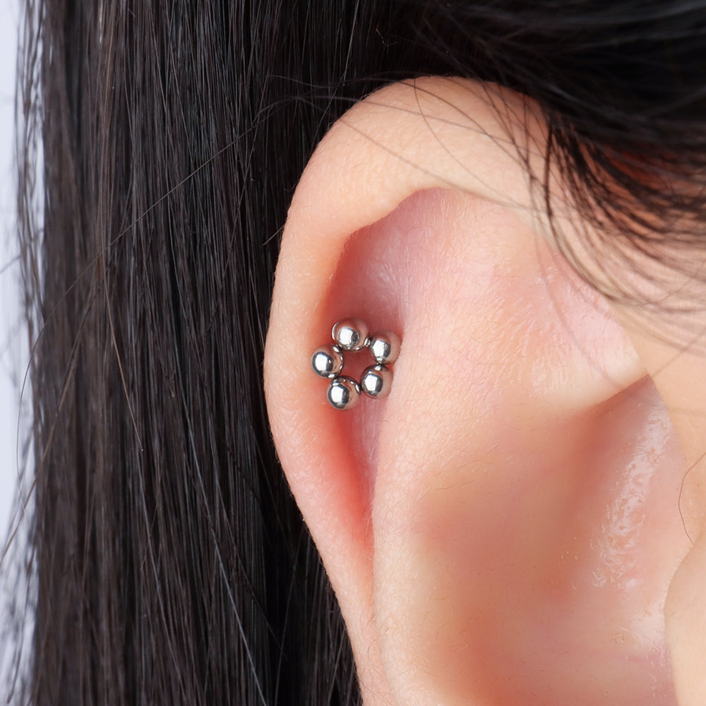 Flower Stud - Stainless Steel - Upper Lobe, Helix, Flat - Oumo Jewelry
