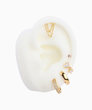Double Chain Hidden Helix Flatback Stud - OumoJewelry