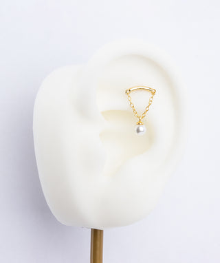 Pearl Chain Hidden Helix Flatback Stud - OumoJewelry
