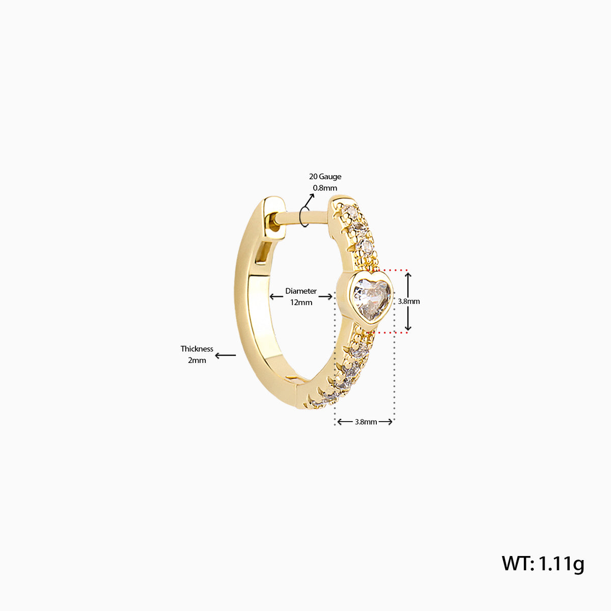 Charm Heart Hoop - Brass - Oumo Jewelry