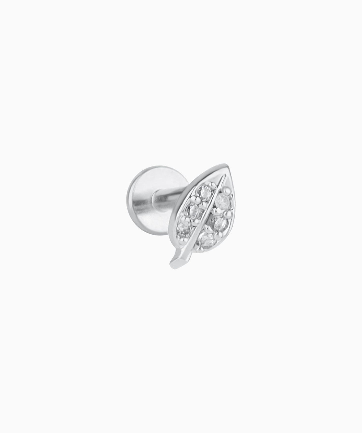 Gem Leaf Flatback Stud - Stainless Steel - Helix, Upper Lobe, Conch - Oumo Jewelry