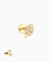 Gem Leaf Flatback Stud - Stainless Steel - Helix, Upper Lobe, Conch - Oumo Jewelry