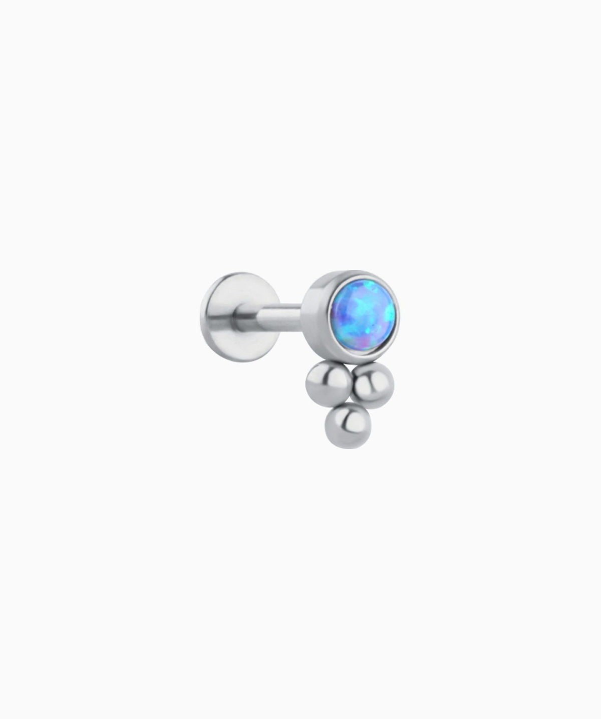 Ocean Blue Opal Flatback Stud - Stainless Steel - Helix, Upper Lobe, Conch - Oumo Jewelry