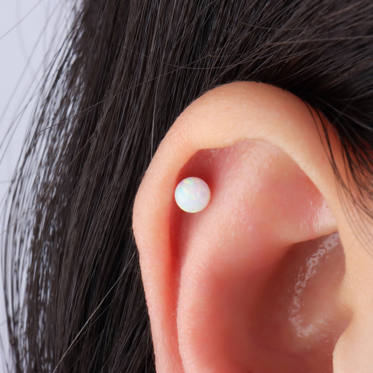 Charm Opal Ball Stud - Stainless Steel - Upper Lobe, Helix, Flat - Oumo Jewelry